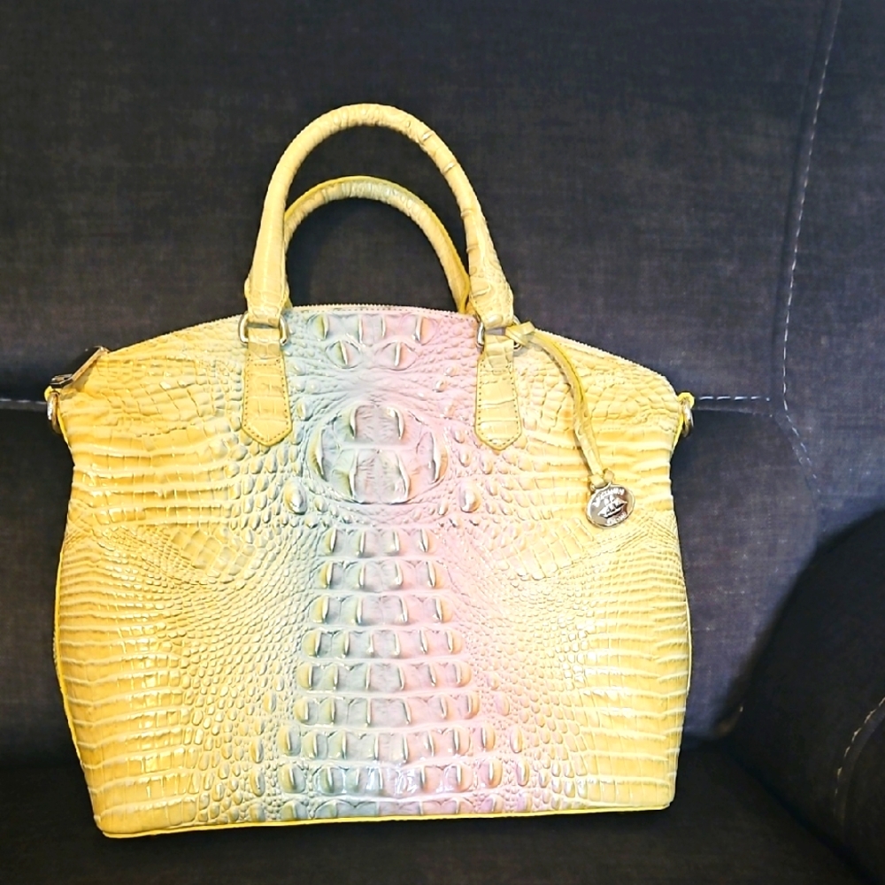 Yellow and Pink Crocodile Embossed Women's Bag BRAHMIN